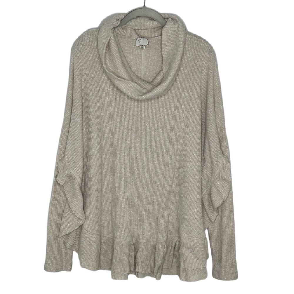 Anthroplogie Postmark Orley Cowl Neck Ruffle Metallic Knit Top Size M/L